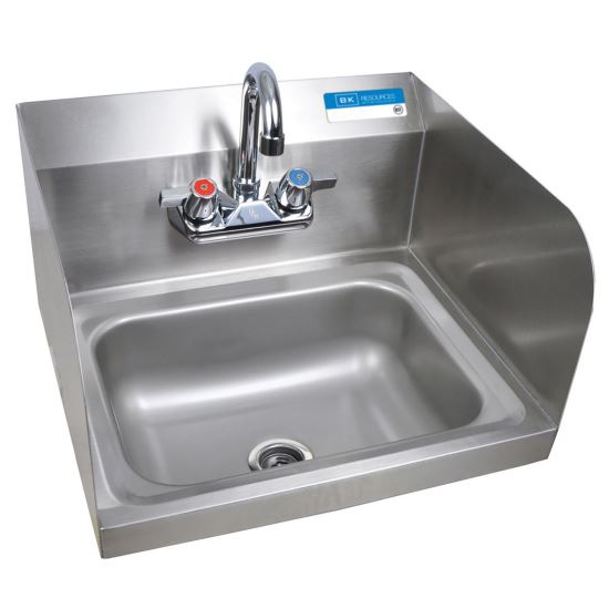 Stainless Steel Hand Sink with Side Splashes and Faucet, 14" l x 10" w x 5" h, Ships in 4-6 Business Days1