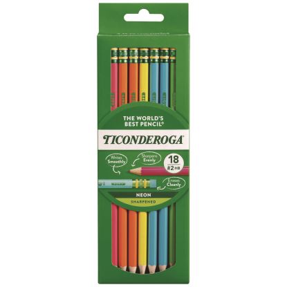 Pre-Sharpened Pencil, 2.2 mm, HB (#2), Black Lead, Neon Assorted Barrel Colors, 18/Pack1
