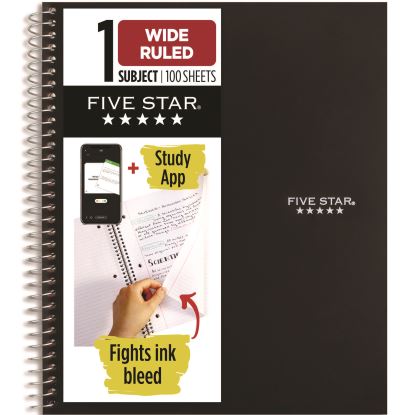 Wirebound Notebook, 1-Subject, Wide/Legal Rule, Black Cover, (100) 10. x 8.63 Sheets1