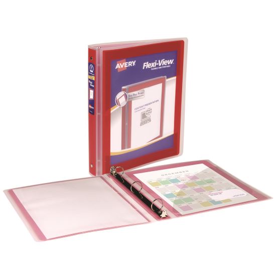 Flexi-View Binder with Round Rings, 3 Rings, 1" Capacity, 11 x 8.5, Red1