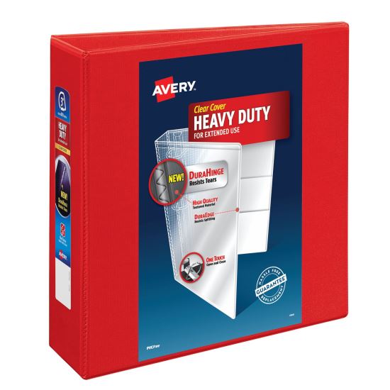 Heavy-Duty View Binder with DuraHinge and Locking One Touch EZD Rings, 3 Rings, 3" Capacity, 11 x 8.5, Red, 4/Carton1