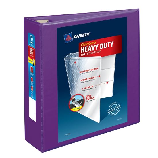 Heavy-Duty View Binder with DuraHinge and One Touch EZD Rings, 3 Rings, 3" Capacity, 11 x 8.5, Purple, 4/Carton1