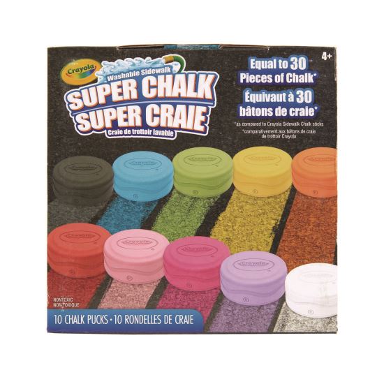 Super Chalk, 1" x 2.8" Diameter, 10 Assorted Colors, 10 Pucks/Box1