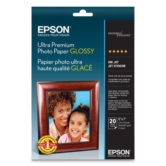 Ultra Premium Photo Paper Glossy, 11.8 mil, 5 x 7, Glossy White, 20/Pack1