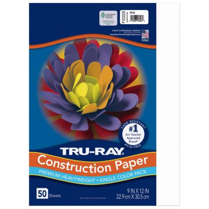 Tru-Ray Construction Paper, 76 lb Text Weight, 9 x 12, White, 50 Sheets/Pack, 50 Packs/Carton1