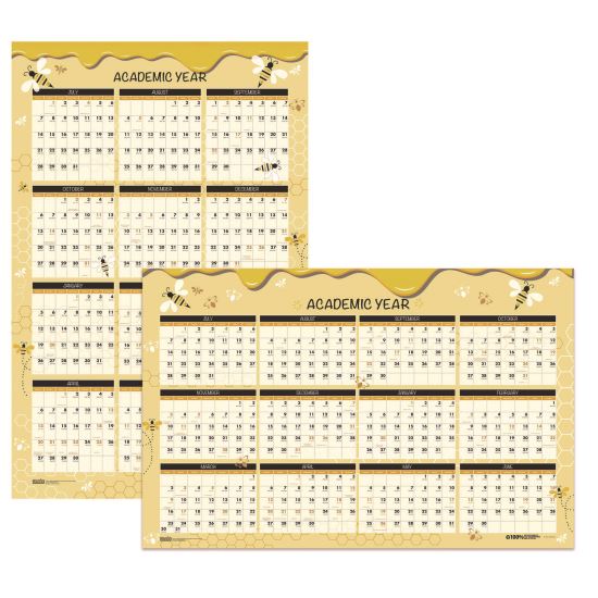 100% Recycled Academic Honeycomb Laminated Wall Calendar, 24 x 37, Tan/Yellow Sheets, 12-Month (July-June): 2024 to 20251