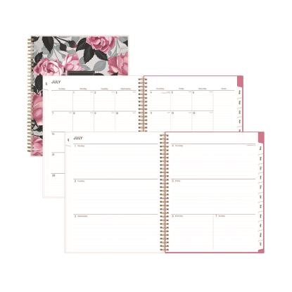 Roosevelt Pink Academic Weekly/Monthly Planner, Floral Artwork, 11" x 8.5", Pink/Gray Cover, 12-Month (July-June): 2024-20251
