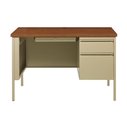 Single Pedestal Steel Desk, 45" x 24" x 29.5", Cherry/Putty1