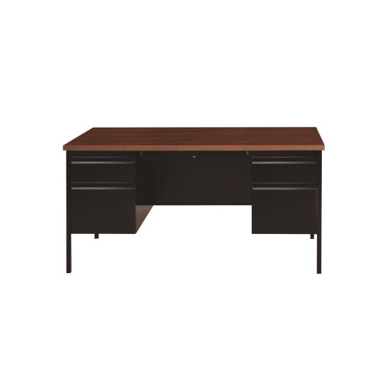 Double Pedestal Steel Desk, 60" x 30" x 29.5", Mocha/Black, Black Legs1