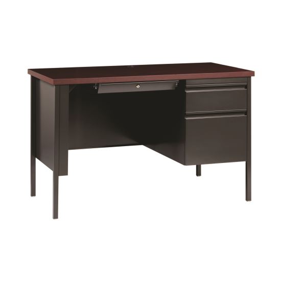 Single Pedestal Steel Desk, 45" x 24" x 29.5", Mahogany/Charcoal, Charcoal Legs1