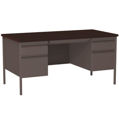 Double Pedestal Steel Desk, 60" x 30" x 29.5", Mahogany/Charcoal, Charcoal Legs1