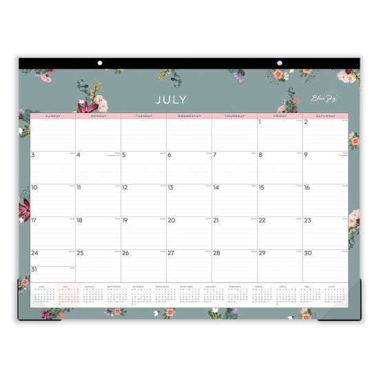 Greta Academic Year Desk Pad Calendar, Floral Artwork, 22 x 17, White/Green/Pink Sheets, 12-Month (July to June): 2024-20251