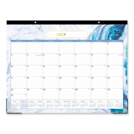 Gemma Academic Year Desk Pad Calendar, Geode Artwork, 22 x 17, White/Blue/Green Sheets, 12-Month (July to June): 2024 to 20251