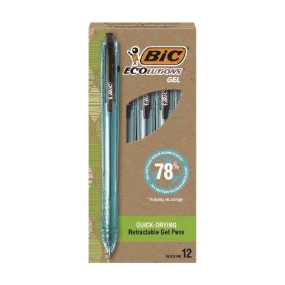 Ecolutions Gel Pen, Retractable, Medium 1 mm, Black Ink, Blue Barrel, 12/Pack1