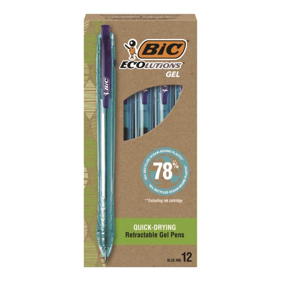 Ecolutions Gel Pen, Retractable, Medium 1 mm, Blue Ink, Blue Barrel, 12/Pack1