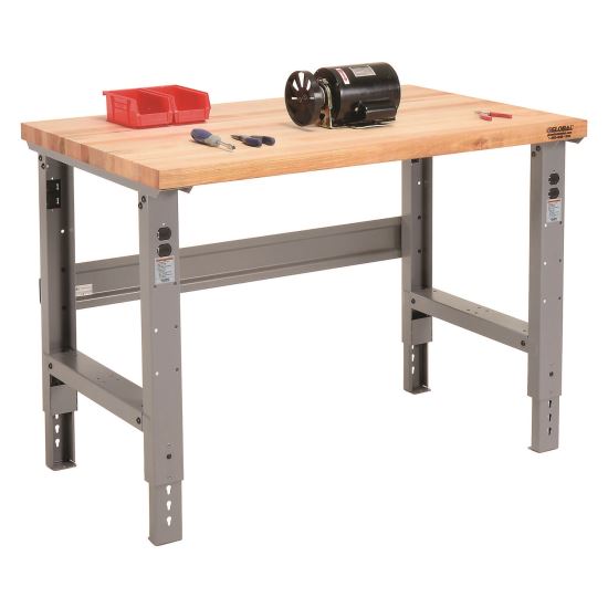 Standard Duty Butcher Block Top Adjustable Height Workbench, 48 x 30 x 30.88 to 36.88, Gray1