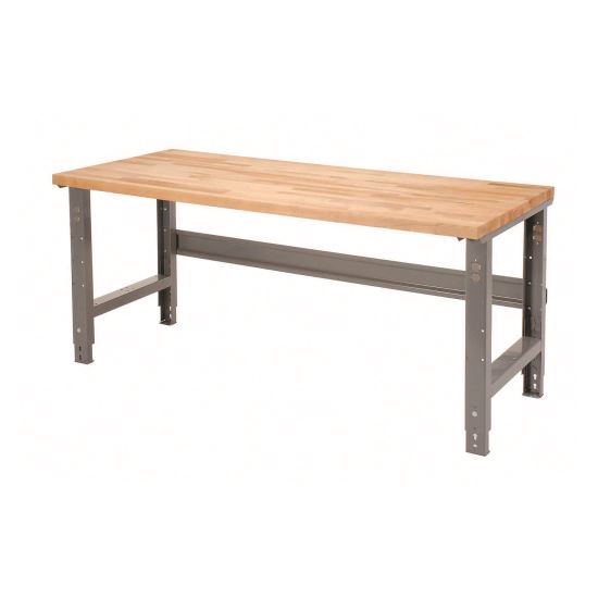 Standard Duty Butcher Block Top Adj Height Workbench, 2,000 lbs, 60 x 30 x 30.88 to 36.88, Gray1