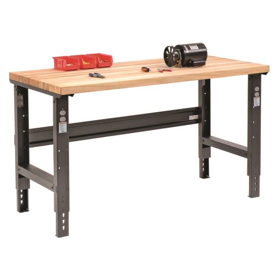 Standard Duty Butcher Block Top Adj Height Workbench, 2,000 lbs, 60 x 30 x 30.88 to 36.88, Black1