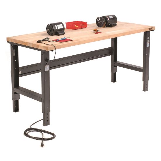 Standard Duty Butcher Block Top Adj Height Workbench, 2,000 lbs, 72 x 30 x 30.88 - 36.88, Maple/Black1