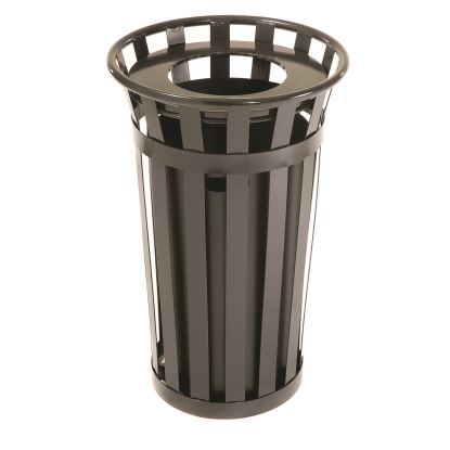 Outdoor Slatted Steel Trash Can, 24 gal, Black1