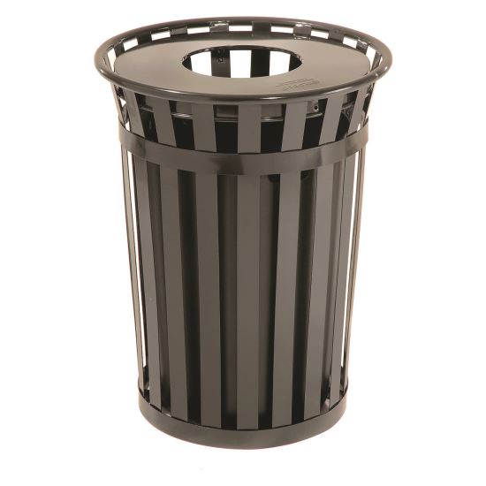 Outdoor Slatted Steel Trash Can, 36 gal, Black1