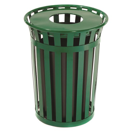 Outdoor Slatted Steel Trash Can, 36 gal, Green1