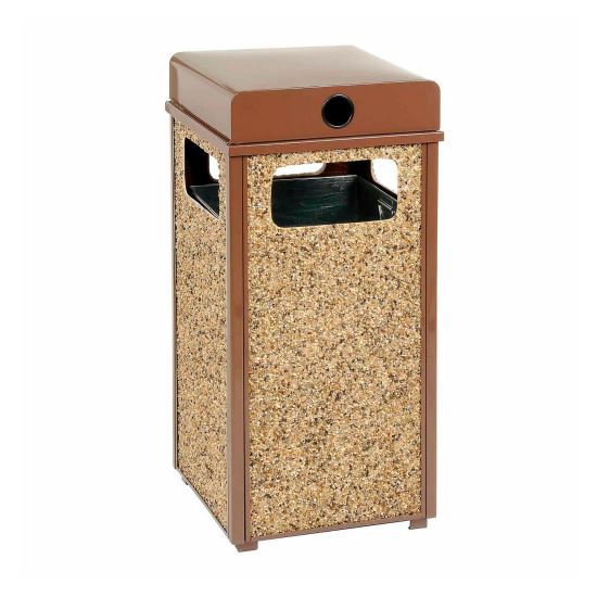 Stone Panel All Weather Trash Receptacle Urn, 24 gal, Steel, Brown1