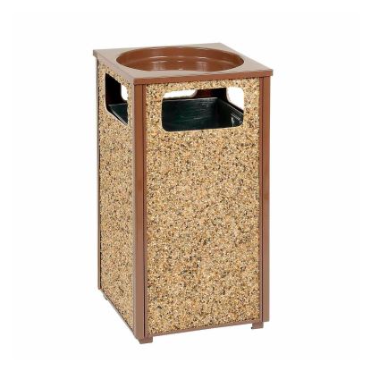 Stone Panel All Weather Trash Receptacle Urn, Open Ashtray Top, 24 gal, Steel, Brown1