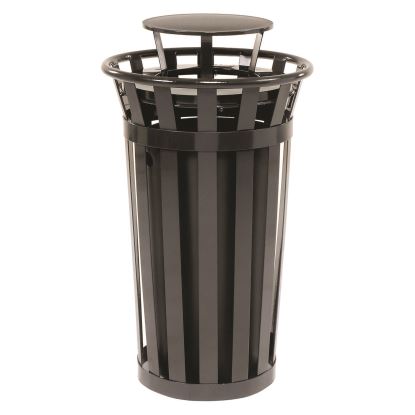 Outdoor Slatted Steel Trash Can, Rain Bonnet Lid, 24 gal, Black1