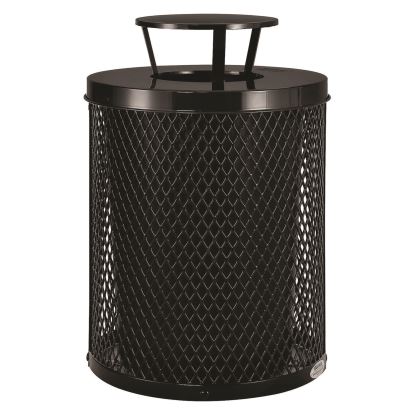 Outdoor Diamond Steel Trash Can, Rain Bonnet Lid, 36 gal, Black1