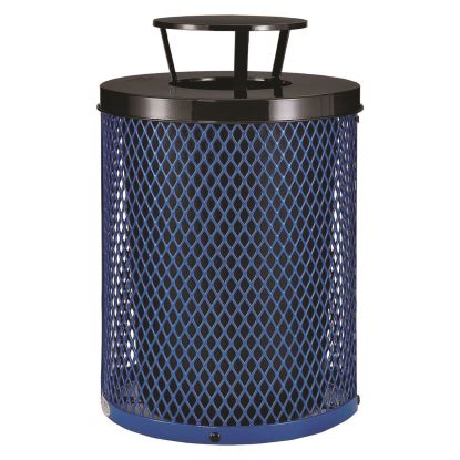 Outdoor Diamond Steel Trash Can, Rain Bonnet Lid, 36 gal, Blue1