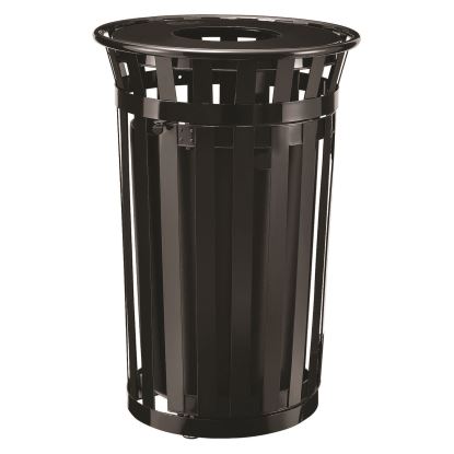 Outdoor Slatted Steel Trash Can, With Access Door, 36 gal, Steel Black1