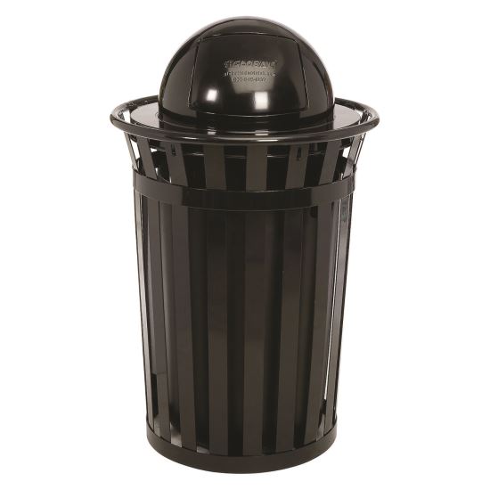 Outdoor Slatted Steel Trash Can, Dome Lid, 36 gal, Black1