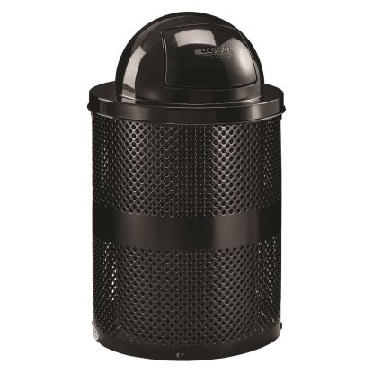 Outdoor Perforated Steel Trash Can with Dome Lid, 36 gal, Steel, Black1