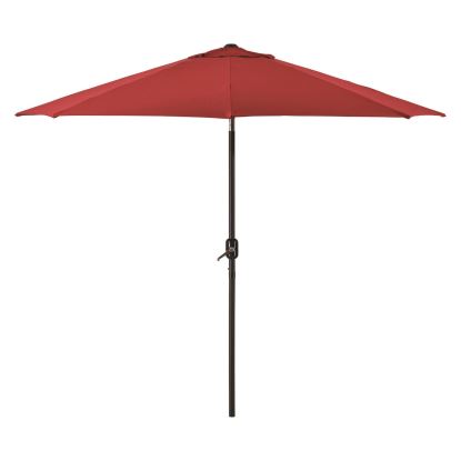 Outdoor Umbrella with Tilt Mechanism, 102" Span, 94" Long, Red Canopy, Black Handle1