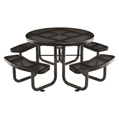 Perforated Steel Picnic Table, Round, 46" Dia x 29.5"h, Black Top, Black Base/Legs1