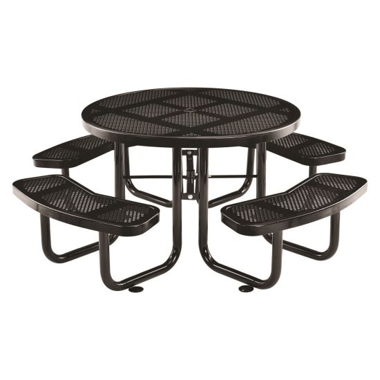 Perforated Steel Picnic Table, Round, 46" Dia x 29.5"h, Black Top, Black Base/Legs1