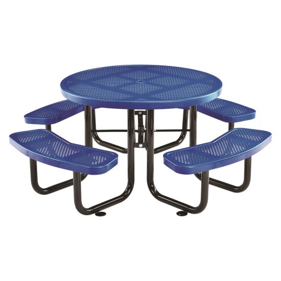 Perforated Steel Picnic Table, Round, 46" Dia x 29.5"h, Blue Top, Blue Base/Legs1