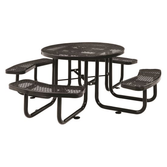 Expanded Steel Picnic Table, Round, 46" Dia x 29.5"h, Black Top, Black Base/Legs1