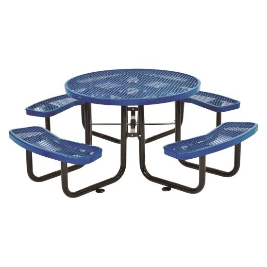 Expanded Steel Picnic Table, Round, 46" Dia x 29.5"h, Blue Top, Blue Base/Legs1