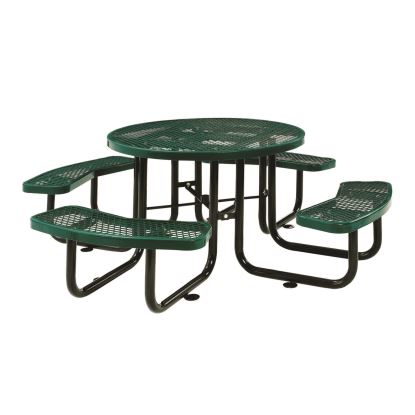 Expanded Steel Picnic Table, Round, 46" Dia x 29.5"h, Green Top, Green Base/Legs1