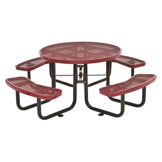 Expanded Steel Picnic Table, Round, 46" Dia x 29.5"h, Red Top, Red Base/Legs1