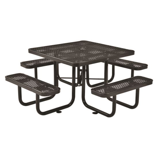 Expanded Steel Picnic Table, Square, 81 x 81 x 29.5, Black Top, Black Base/Legs1