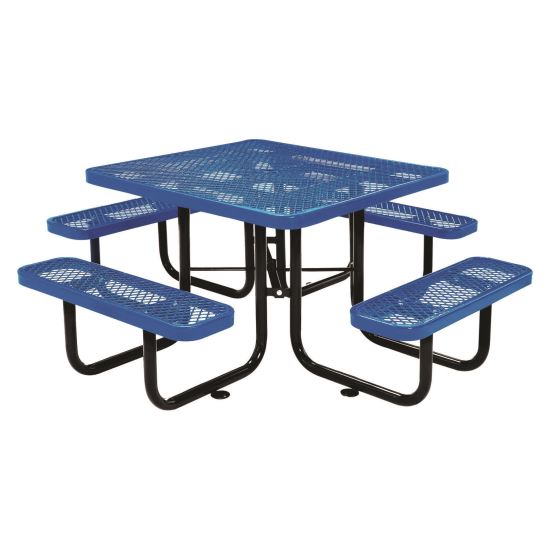 Expanded Steel Picnic Table, Square, 81 x 81 x 29.5, Blue Top, Blue Base/Legs1