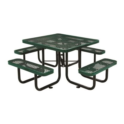 Expanded Steel Picnic Table, Square, 81 x 81 x 29.5, Green Top, Green Base/Legs1