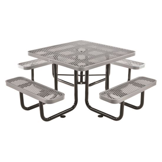 Expanded Steel Picnic Table, Square, 81 x 81 x 29.5, Gray Top, Gray Base/Legs1