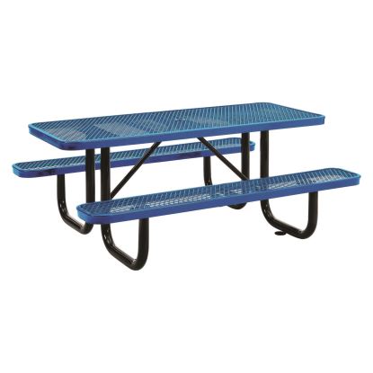 Expanded Steel Picnic Table, Rectangular, 72 x 62 x 29.5, Blue Top, Blue Base/Legs1