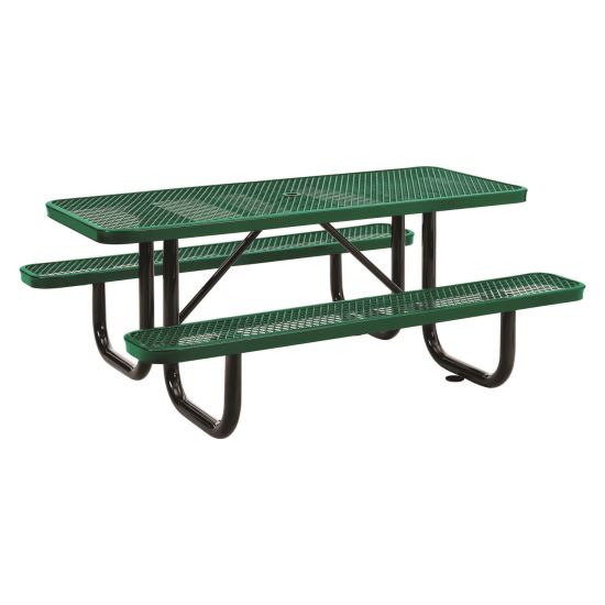 Expanded Steel Picnic Table, Rectangular, 72 x 62 x 29.5, Green Top, Green Base/Legs1