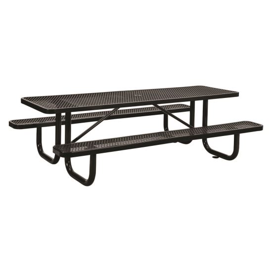 Expanded Steel Picnic Table, Rectangular, 96 x 62 x 29.5, Black Top, Black Base/Legs1