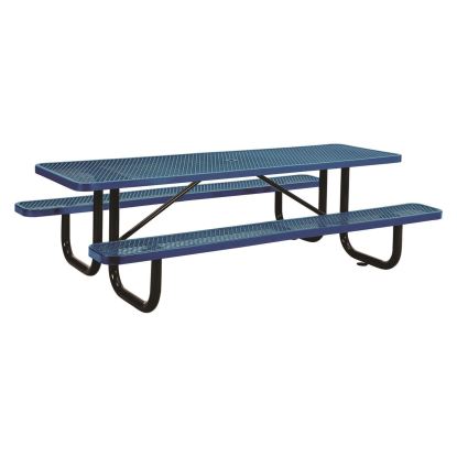 Expanded Steel Picnic Table, Rectangular, 96 x 62 x 29.5, Blue Top, Blue Base/Legs1